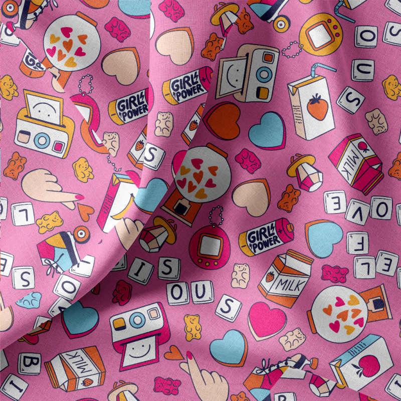 Printed Cotton GIRLPOWER Pink / Orange